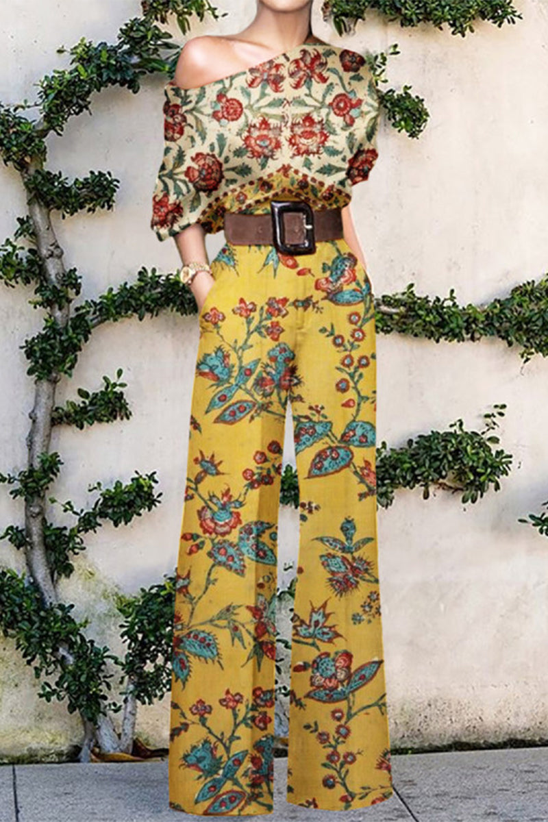 Print Without Belt One Shoulder Loose Jumpsuits(7 Colors)