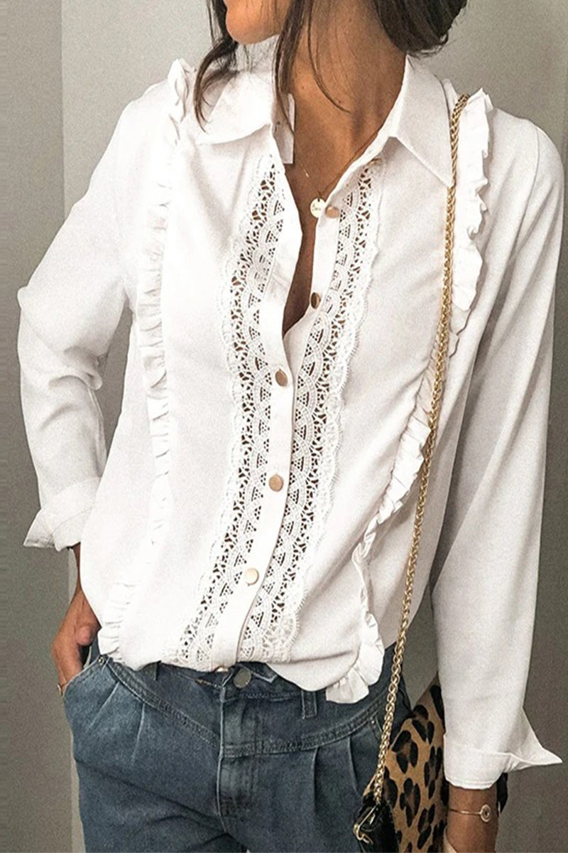 Patchwork Turndown Collar Blouses