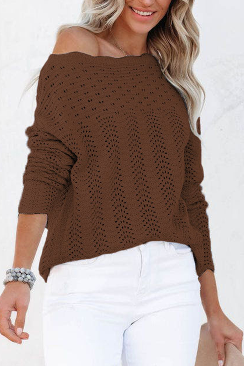 Hollowed Out Patchwork O Neck Sweaters(7 Colors)）
