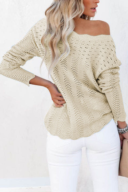 Hollowed Out Patchwork O Neck Sweaters(7 Colors)）