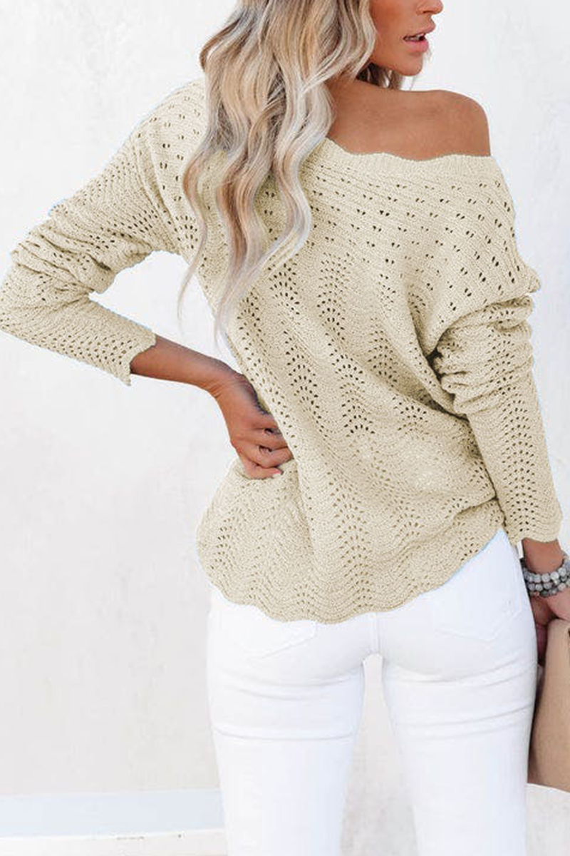 Hollowed Out Patchwork O Neck Sweaters(7 Colors)）
