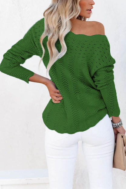 Hollowed Out Patchwork O Neck Sweaters(7 Colors)）