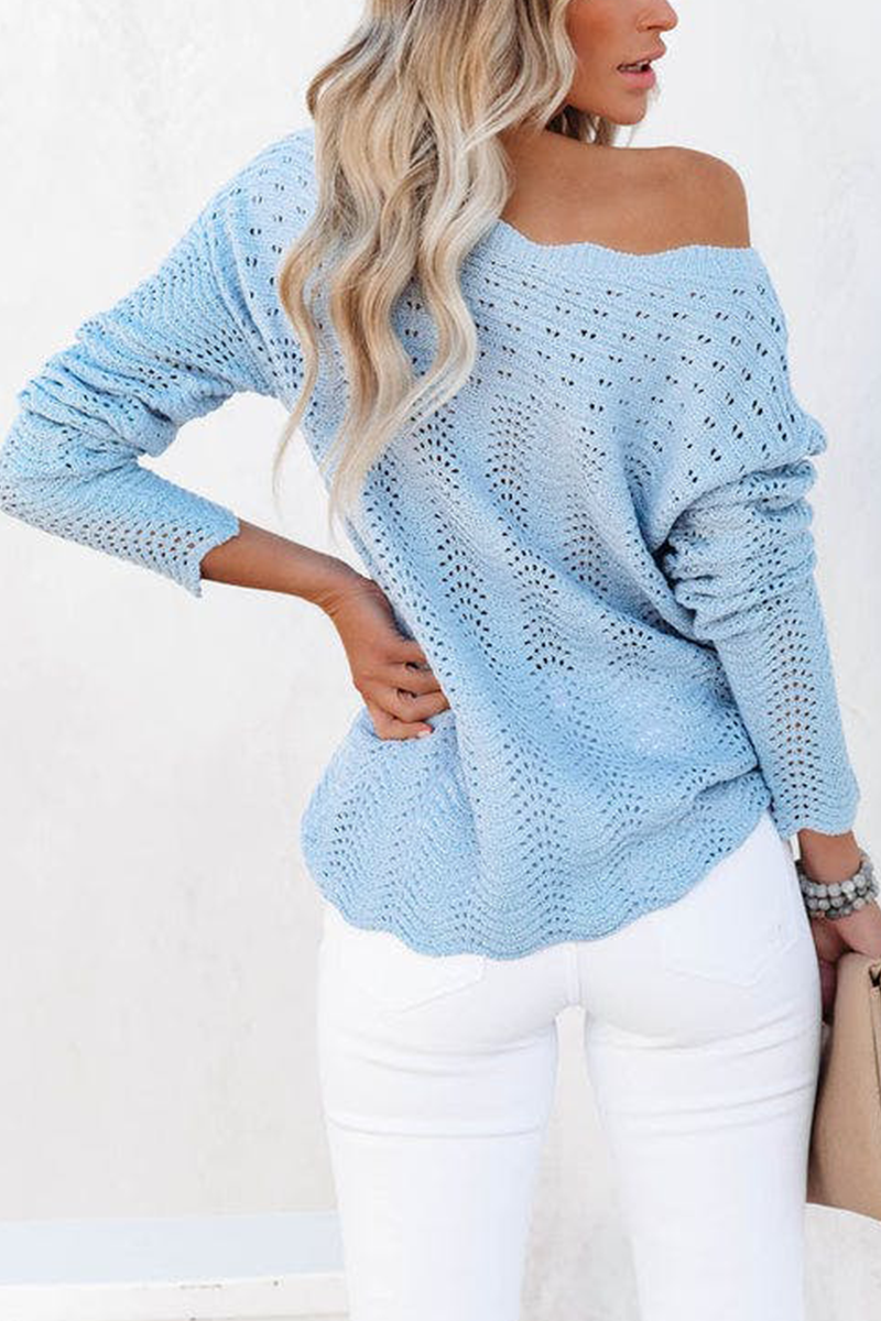 Hollowed Out Patchwork O Neck Sweaters(7 Colors)）
