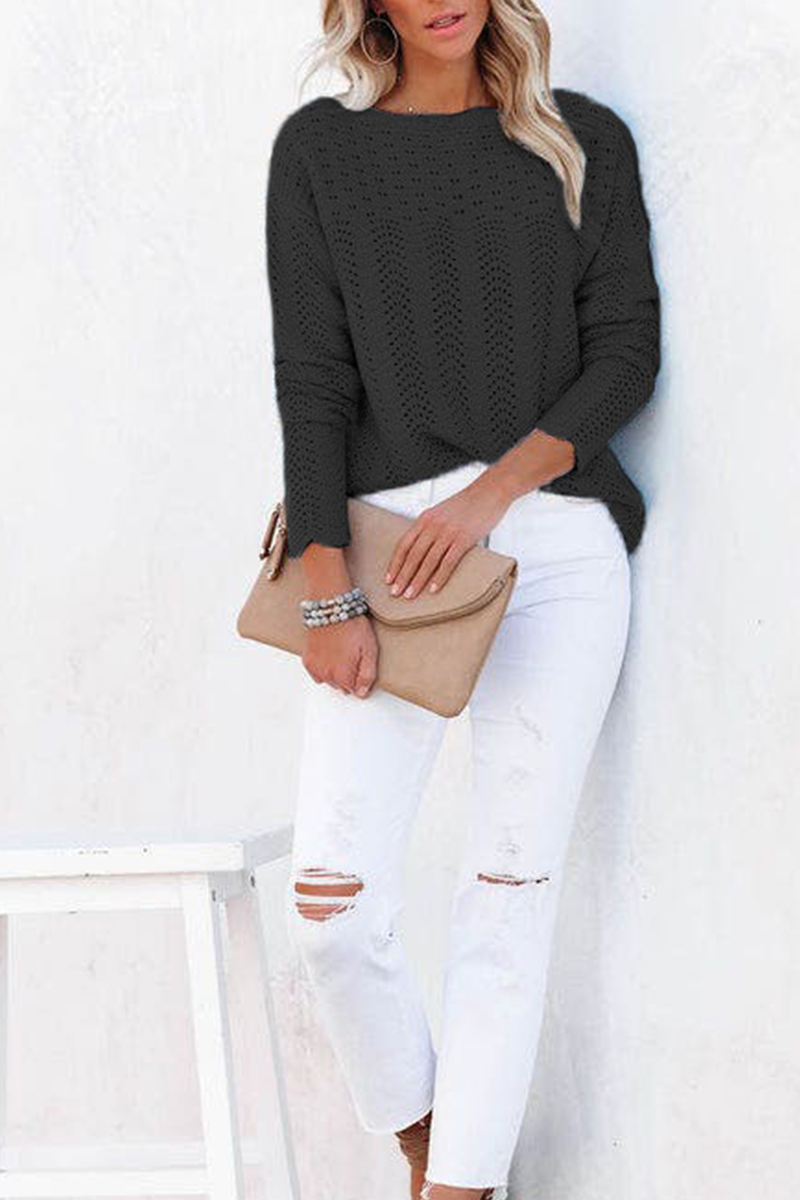 Hollowed Out Patchwork O Neck Sweaters(7 Colors)）