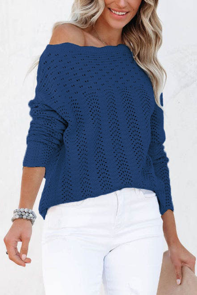 Hollowed Out Patchwork O Neck Sweaters(7 Colors)）