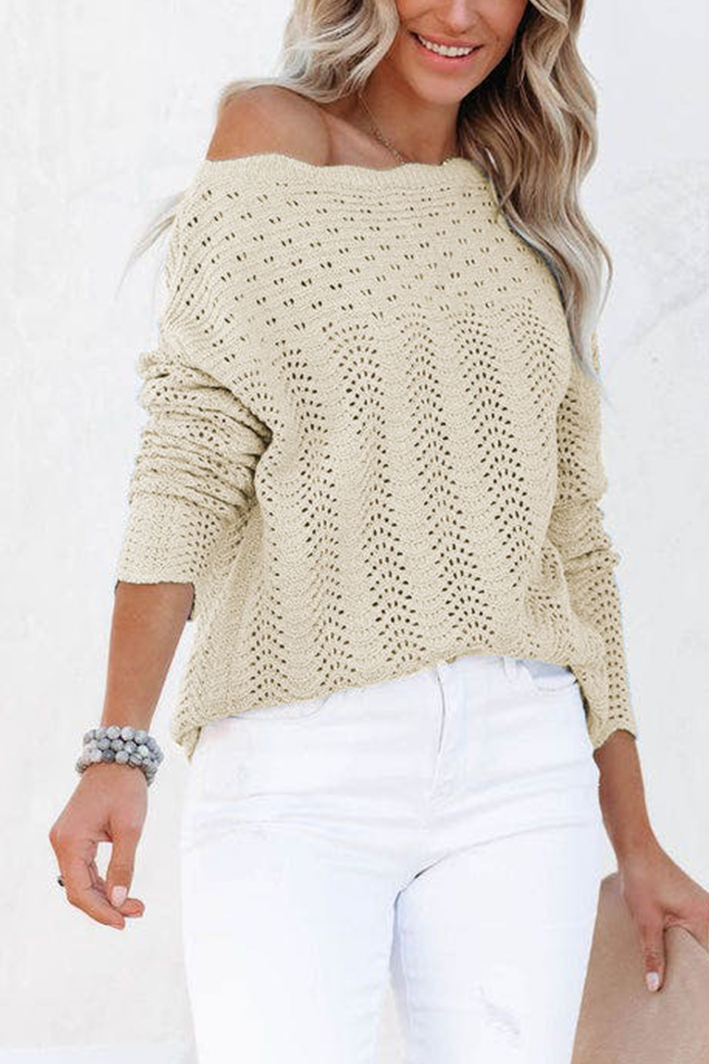 Hollowed Out Patchwork O Neck Sweaters(7 Colors)）