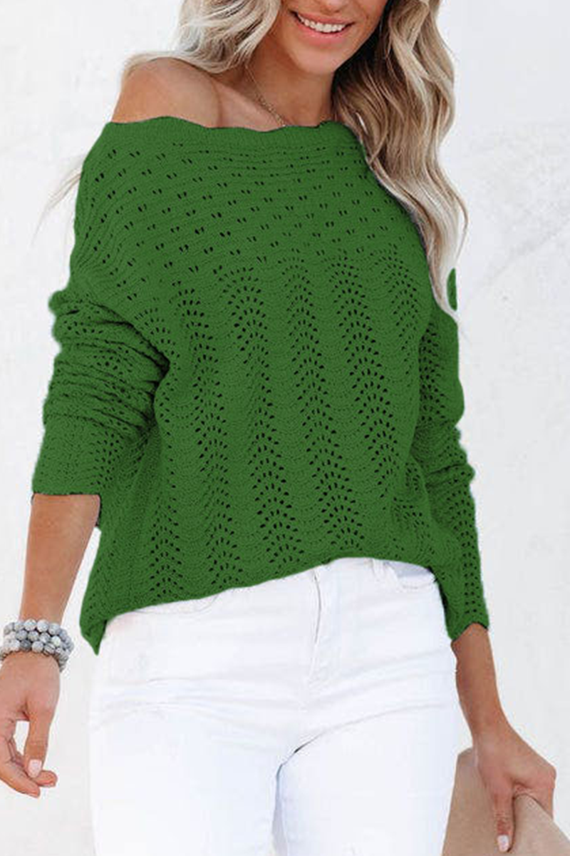 Hollowed Out Patchwork O Neck Sweaters(7 Colors)）
