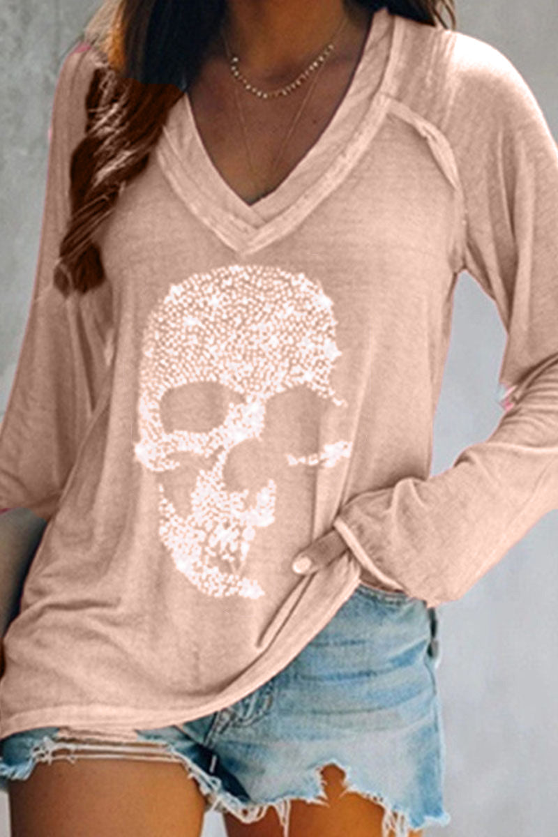 Print Patchwork V Neck T-shirts