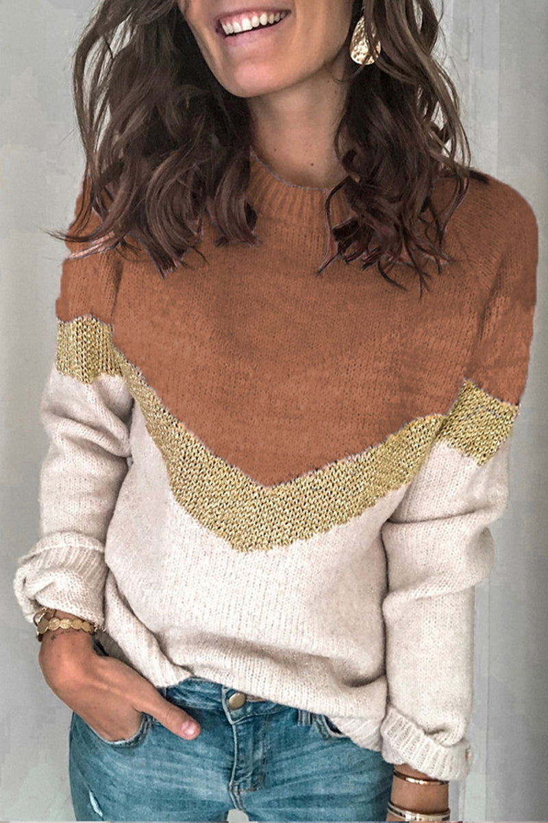 Color Block Contrast O Neck Sweaters(5 Colors)