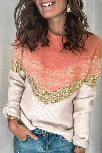 Color Block Contrast O Neck Sweaters(5 Colors)
