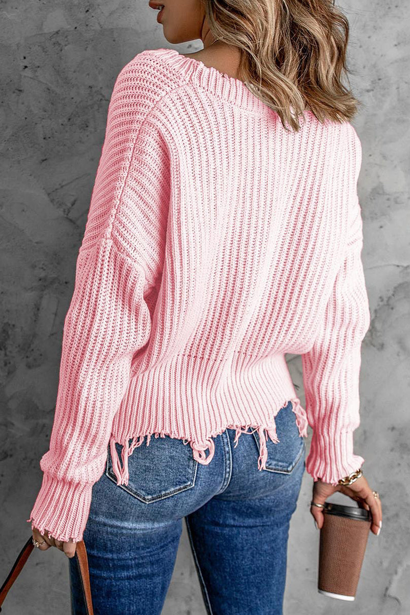 Tassel V Neck Sweaters(8 Colors)