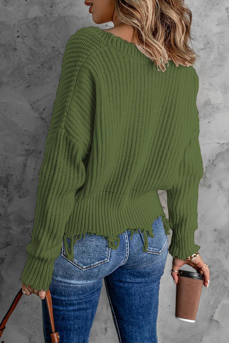 Tassel V Neck Sweaters(8 Colors)