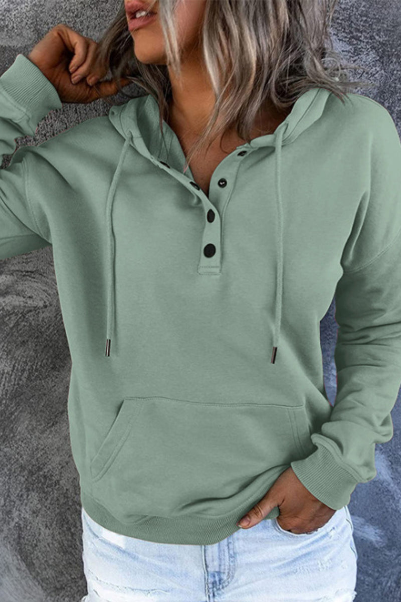 Buttons V Neck Hoodies(9 Colors)