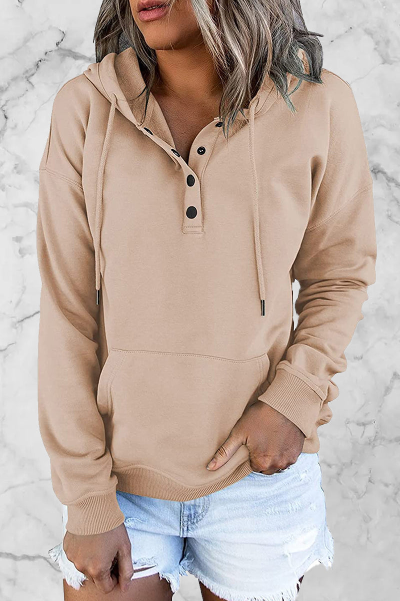 Buttons V Neck Hoodies(9 Colors)