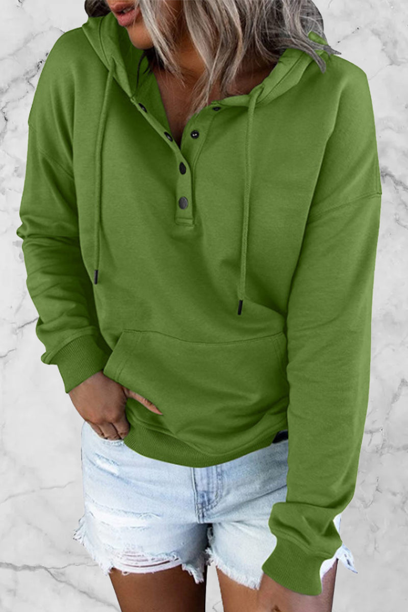 Buttons V Neck Hoodies(9 Colors)