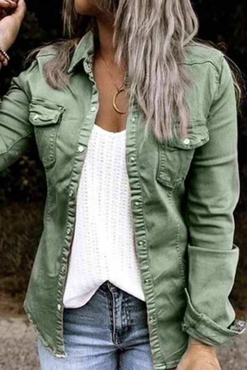 Adult Cardigan Turndown Collar Long Sleeve Regular Denim