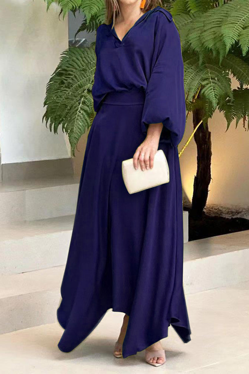 Color V Neck Long Sleeve Two Pieces(6 Colors)