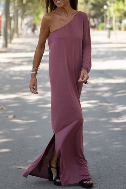 Color Oblique Collar One Step Skirt Dresses(3 Colors)