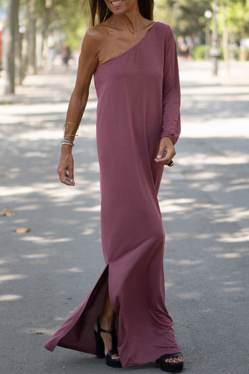 Color Oblique Collar One Step Skirt Dresses(3 Colors)