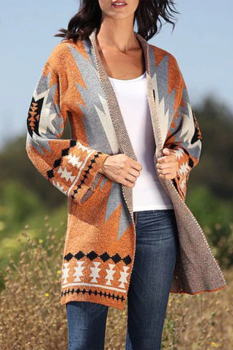Sweet Geometric Contrast Polo Collar Cardigans