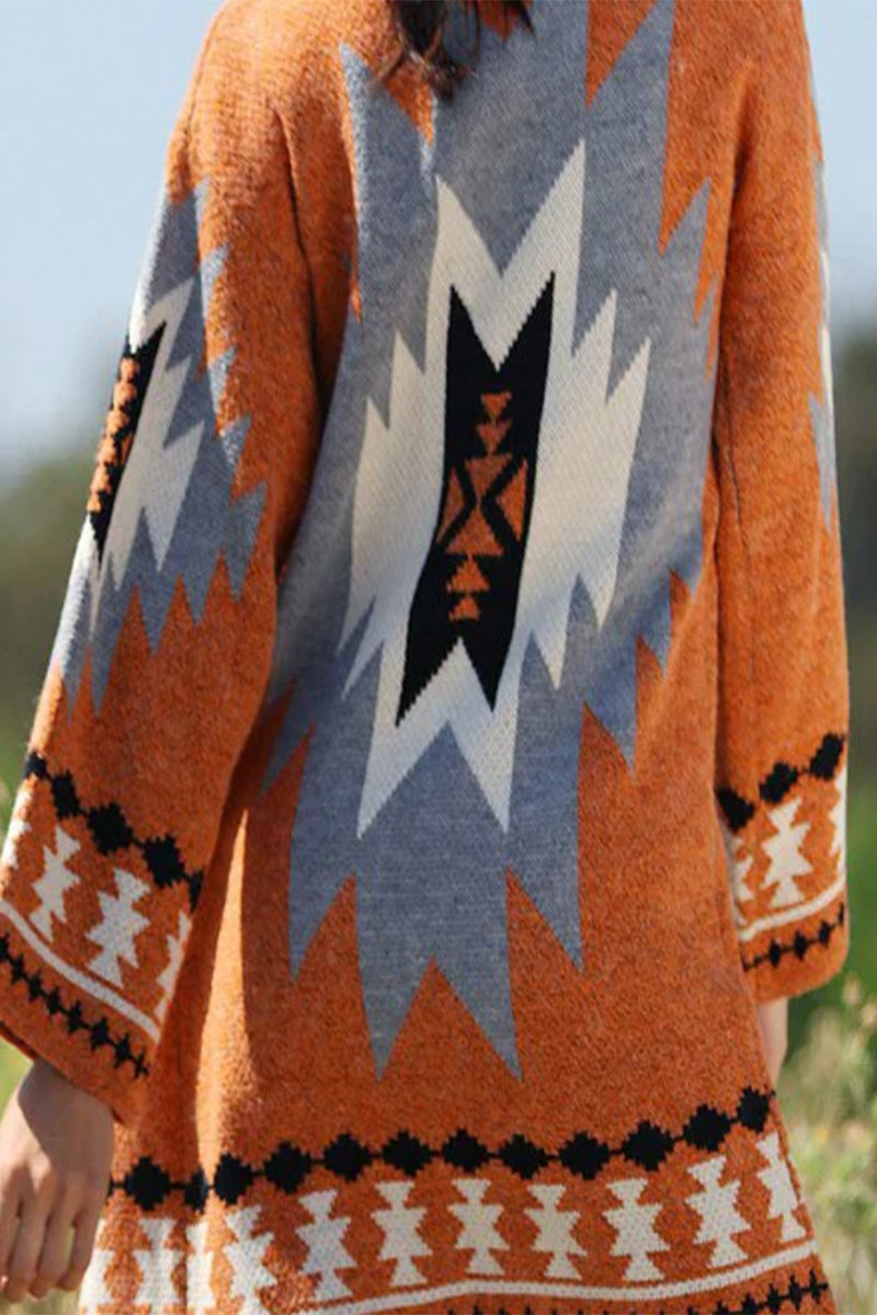 Sweet Geometric Contrast Polo Collar Cardigans
