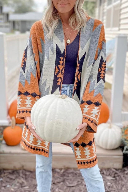 Sweet Geometric Contrast Polo Collar Cardigans