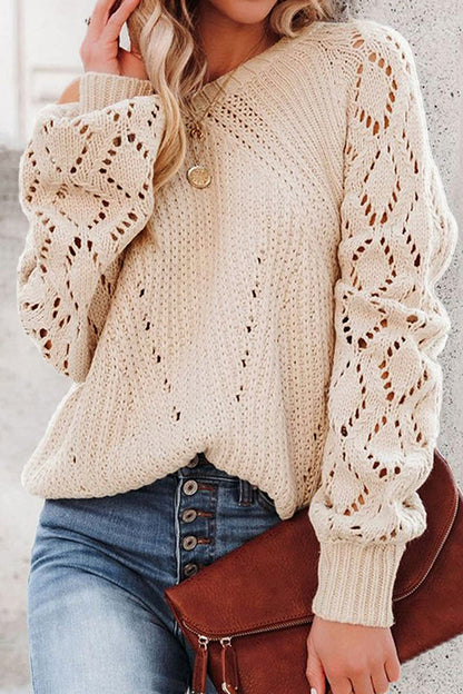 Sweet Hollowed Out O Neck Sweaters(6 Colors)