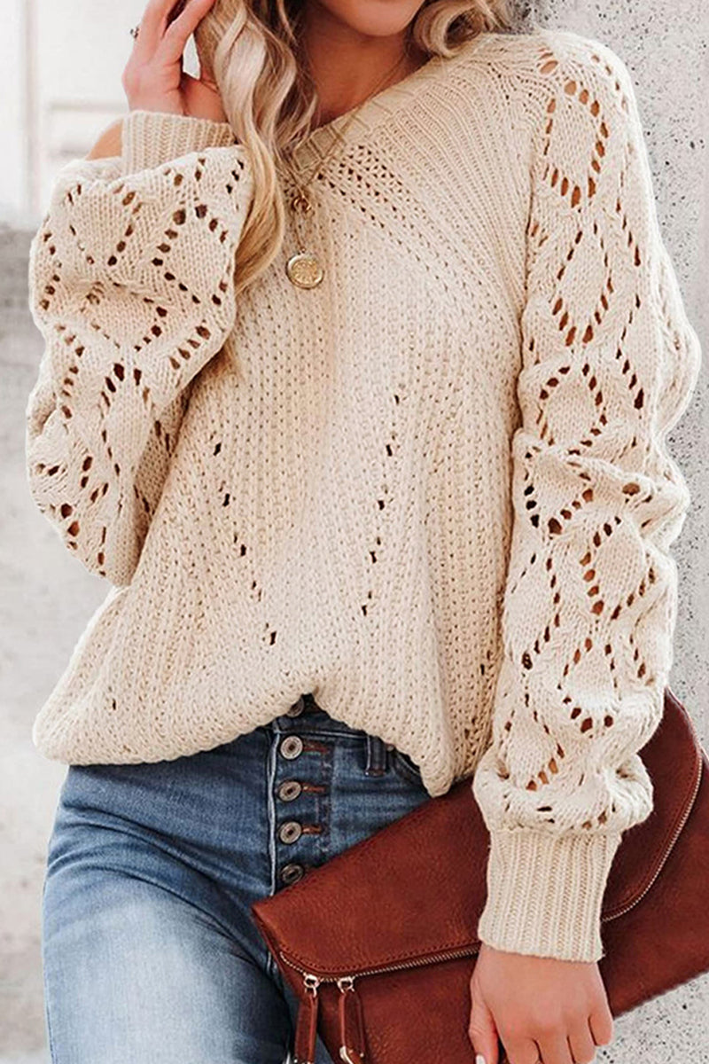 Sweet Hollowed Out O Neck Sweaters(6 Colors)