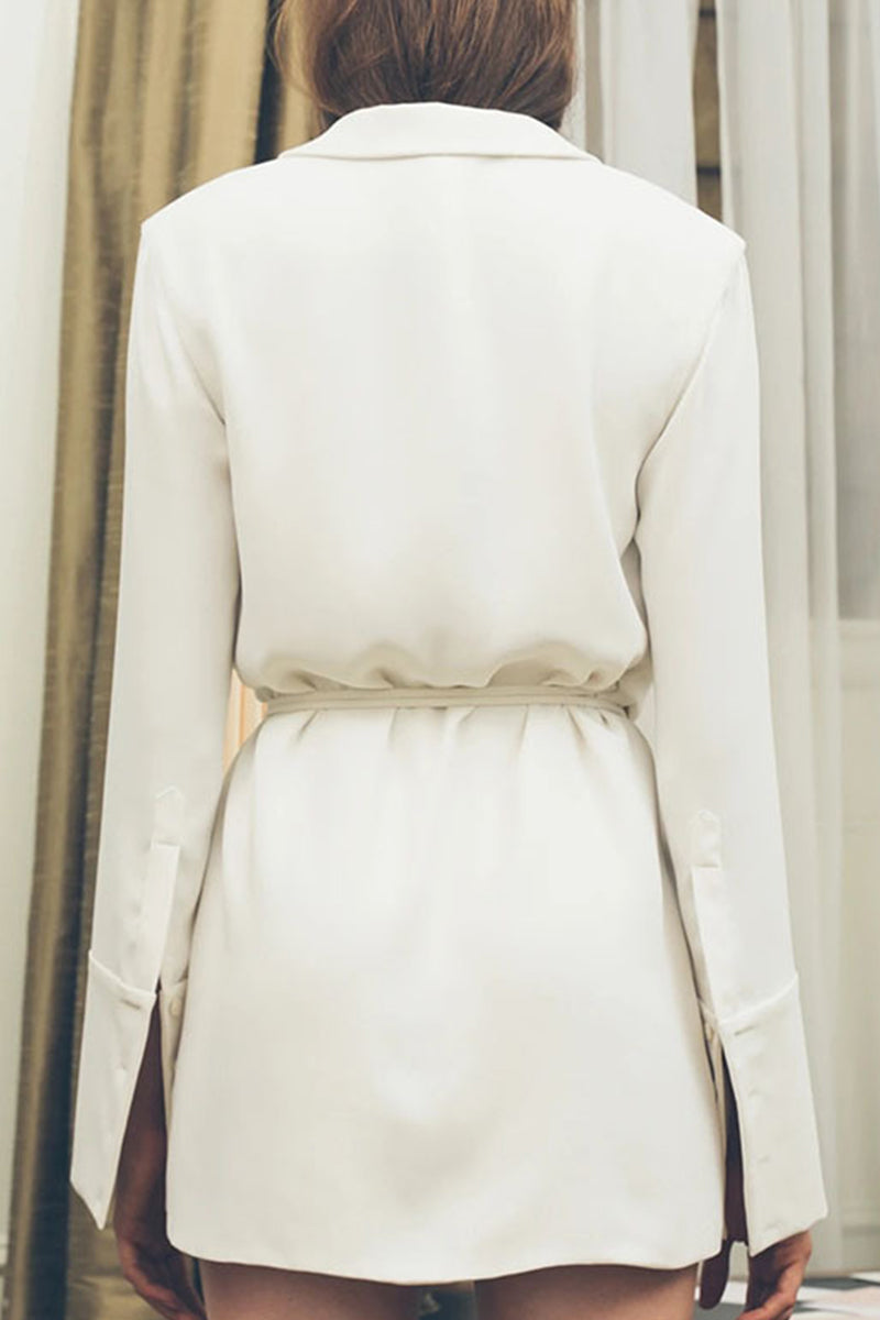Patchwork Frenulum With Belt V Neck Wrapped Skirt Dresses