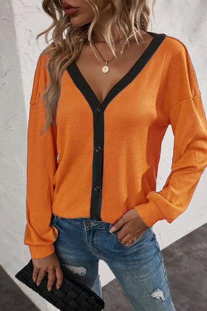 Patchwork Buttons V Neck T-shirts(7 Colors)