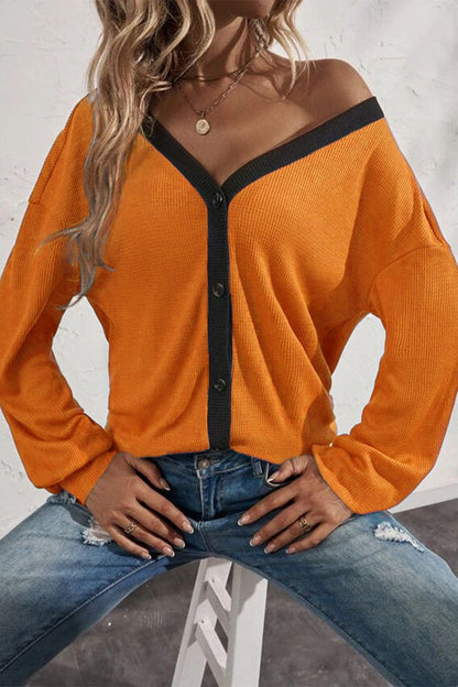 Patchwork Buttons V Neck T-shirts(7 Colors)