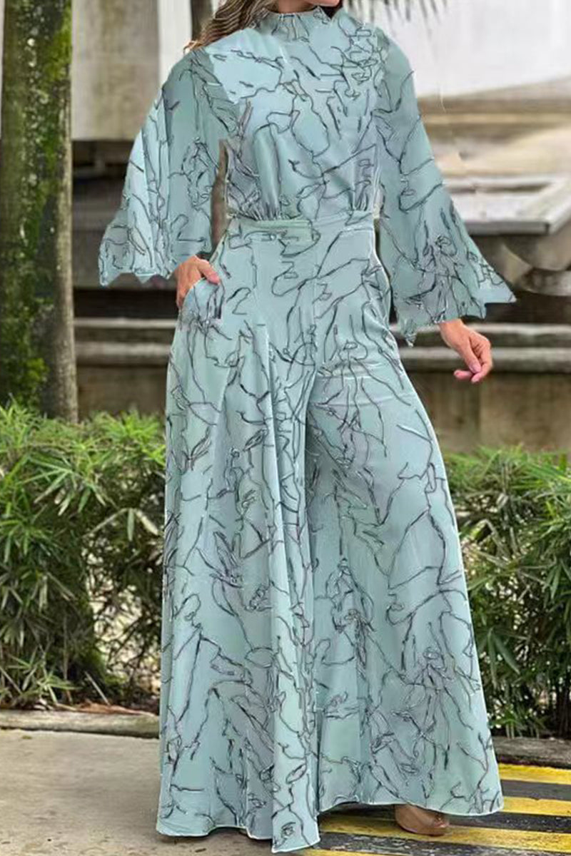 Print Patchwork Half a Turtleneck Regular Jumpsuits(3 Colors)