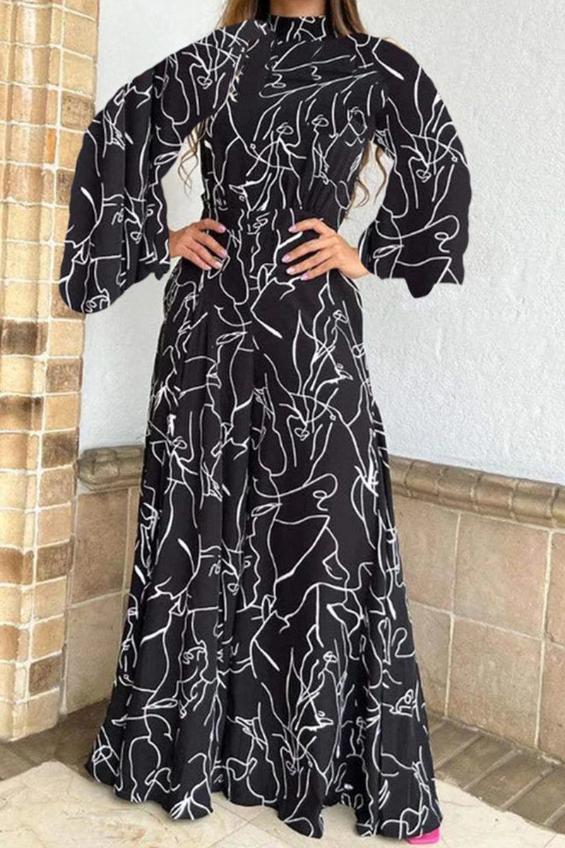 Print Patchwork Half a Turtleneck Regular Jumpsuits(3 Colors)