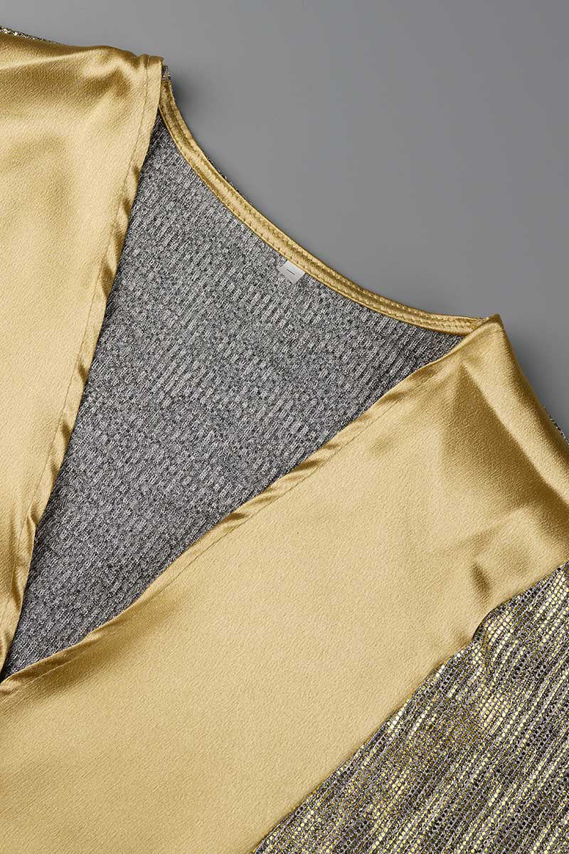 Patchwork Sequins V Neck Waist Skirt Dresses(3 Colors)