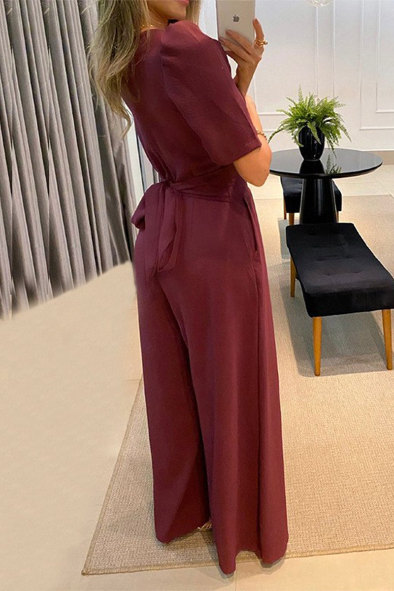 Color V Neck Jumpsuits(2 Colors)