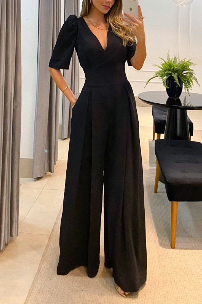 Color V Neck Jumpsuits(2 Colors)
