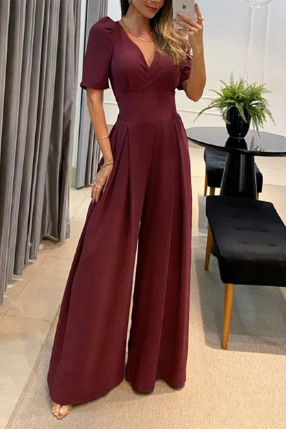 Color V Neck Jumpsuits(2 Colors)