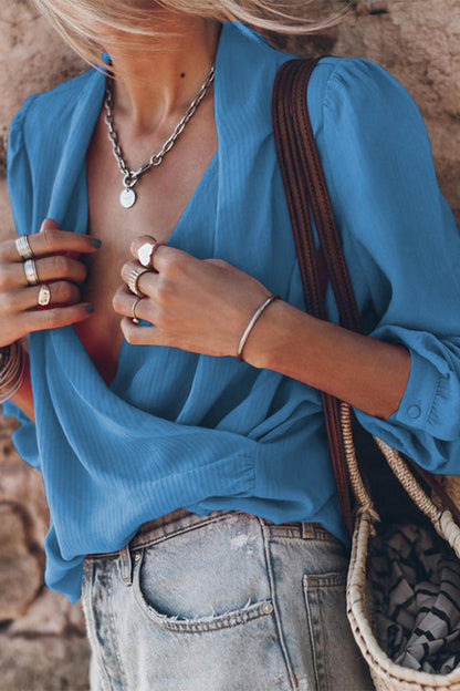 Street Color V Neck Blouses(3 Colors)