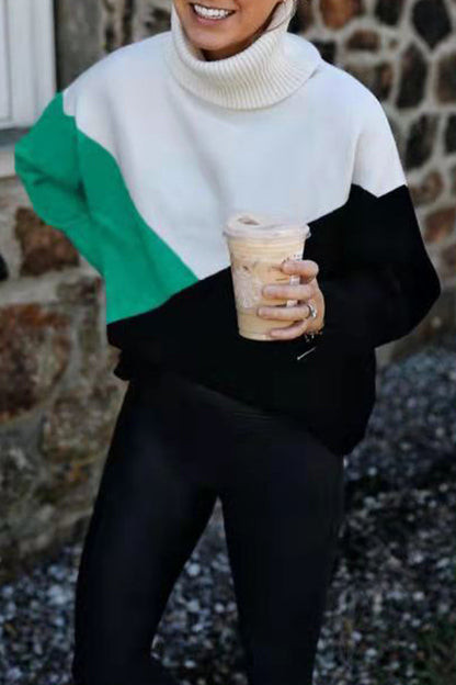 Work Color Block Patchwork Turtleneck Sweaters(4 Colors)