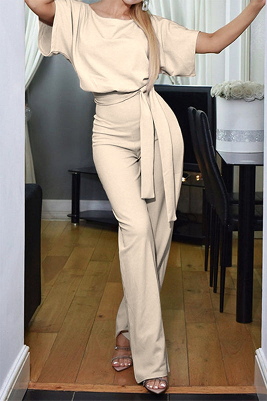 Strap Design O Neck Straight Jumpsuits(7 Colors)