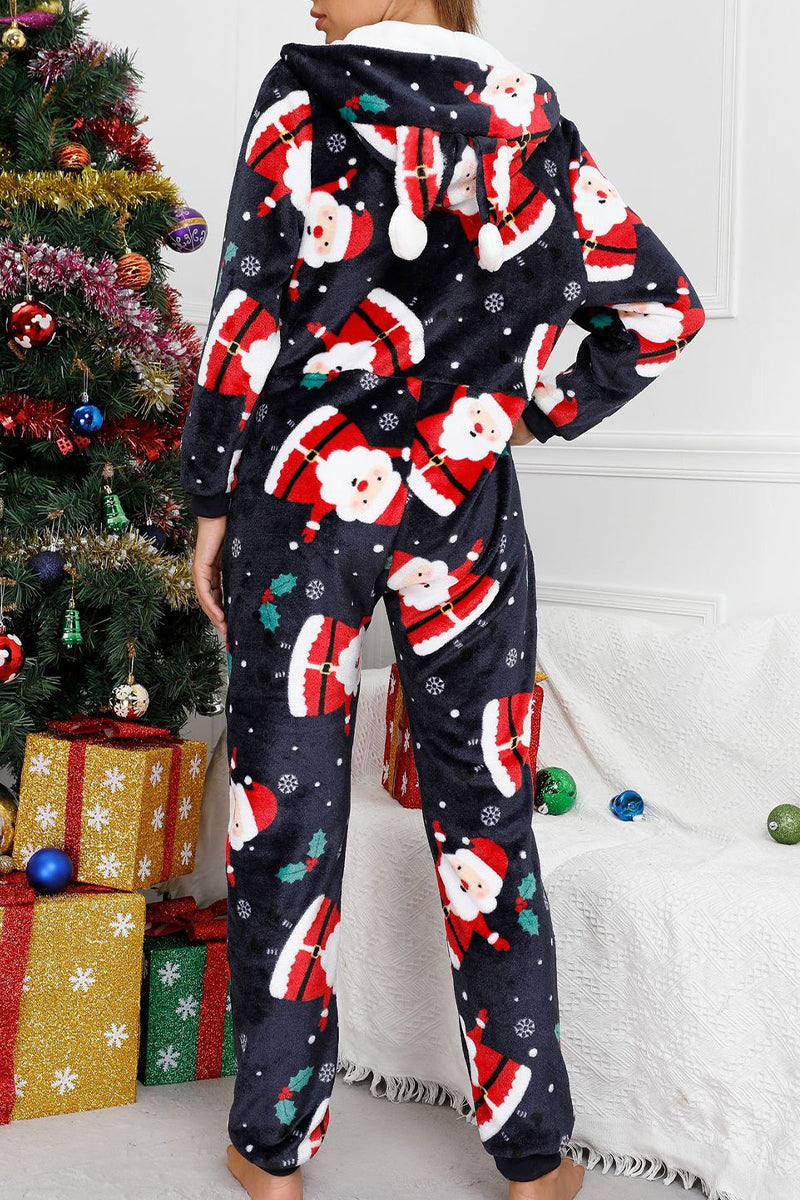 Living Print Printing Hooded Collar Loose Jumpsuits