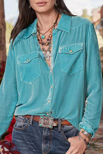 Pocket Asymmetrical Turndown Collar Blouses(3 Colors)