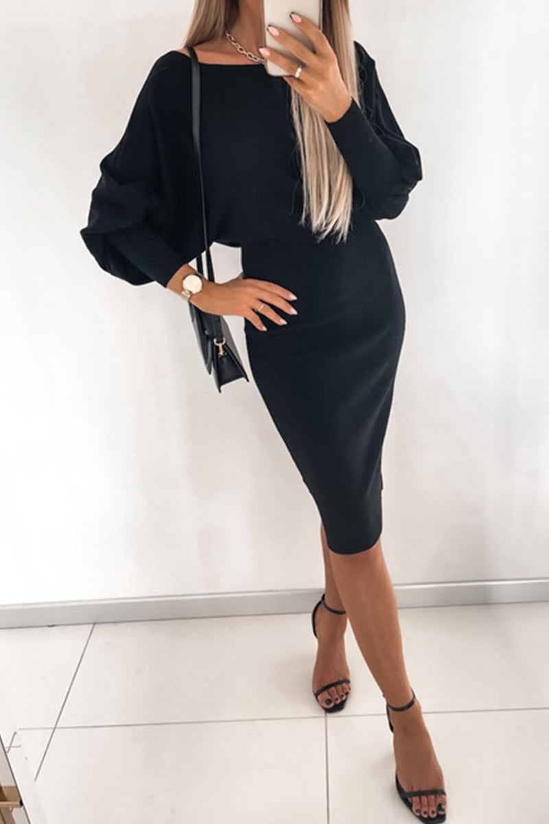 Color O Neck Pencil Skirt Dresses(3 Colors)