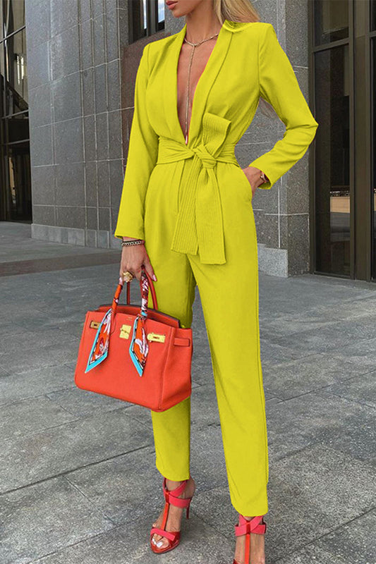 Bandage V Neck Straight Jumpsuits(3 Colors)