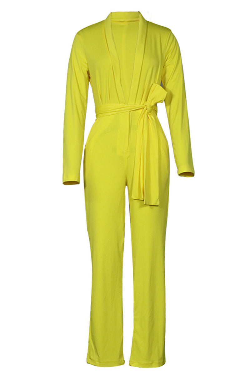 Bandage V Neck Straight Jumpsuits(3 Colors)