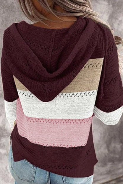 Wisherryy Hooded Leopard Stitched Knit Sweater(8 Colors)