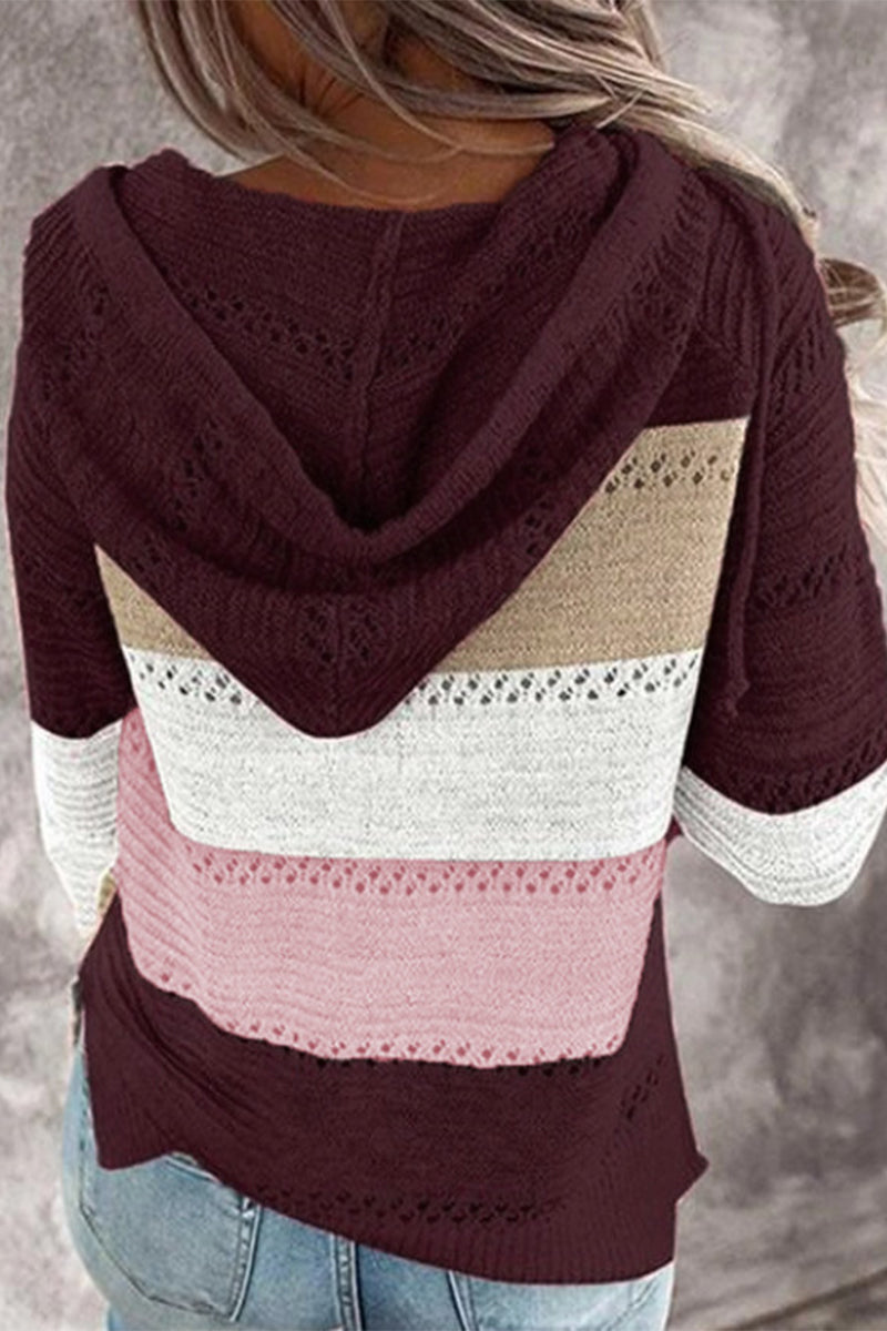 Wisherryy Hooded Leopard Stitched Knit Sweater(8 Colors)
