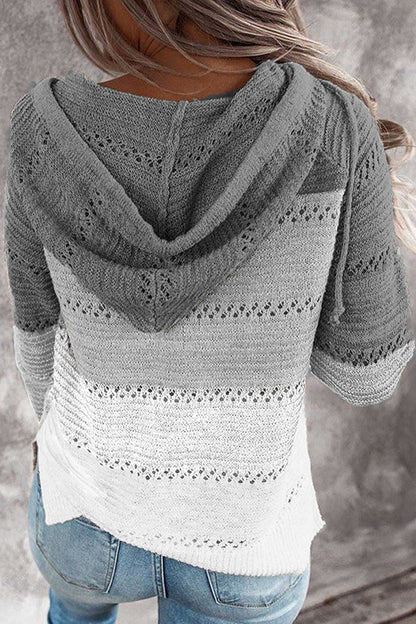 Wisherryy Hooded Leopard Stitched Knit Sweater(8 Colors)