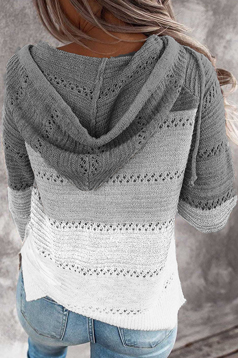 Wisherryy Hooded Leopard Stitched Knit Sweater(8 Colors)
