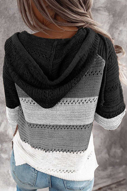 Wisherryy Hooded Leopard Stitched Knit Sweater(8 Colors)